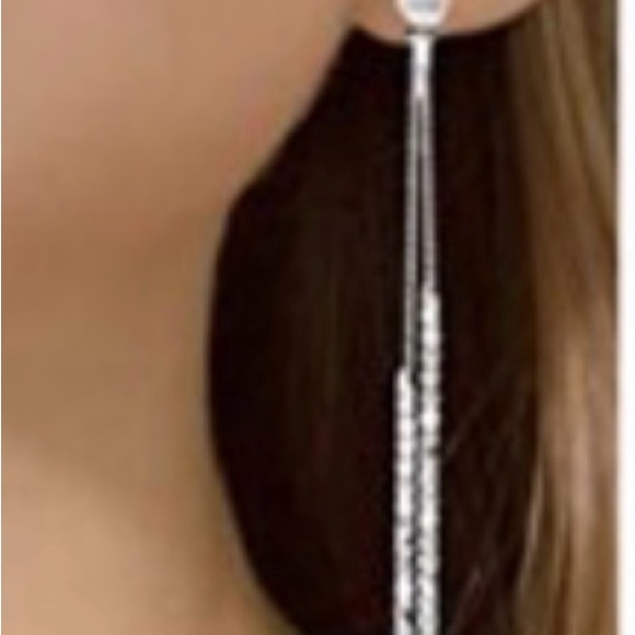 Silver Crystal Pearl Tassel Drop Earrings Long Rhinestone Bridal Prom - Picture 7 of 13